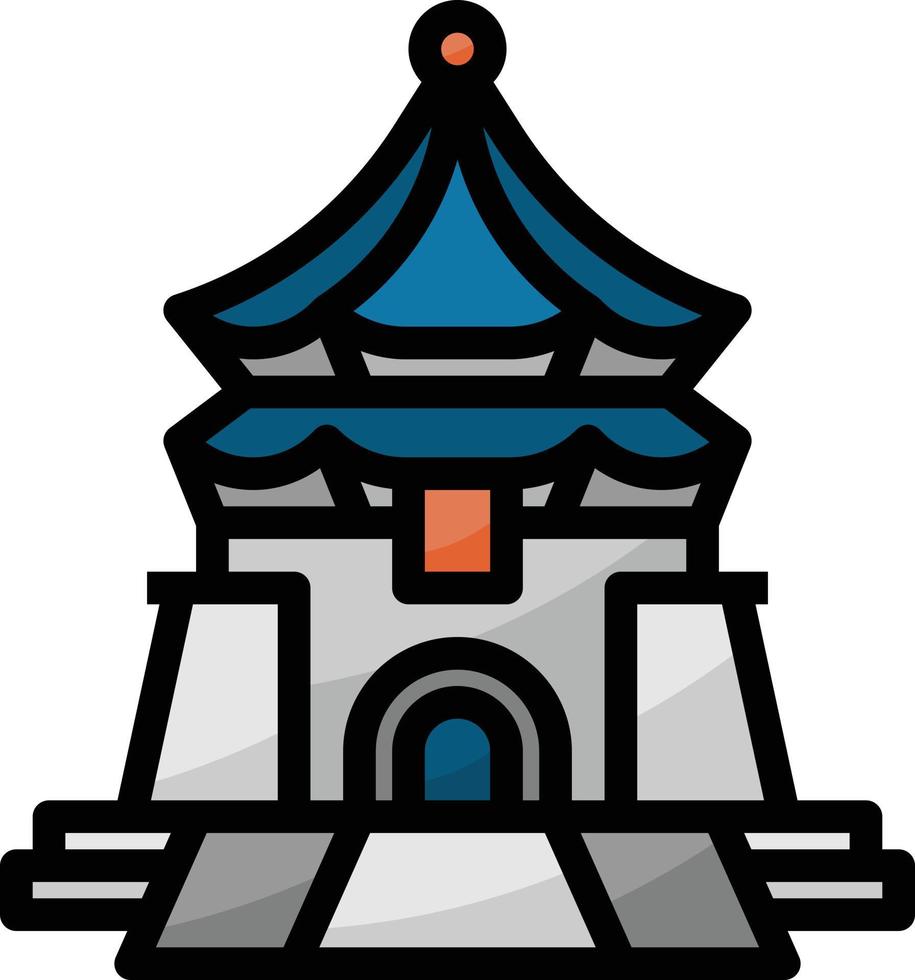 chiang kai shek memorial hall taipei taiwán hito - icono de contorno lleno vector