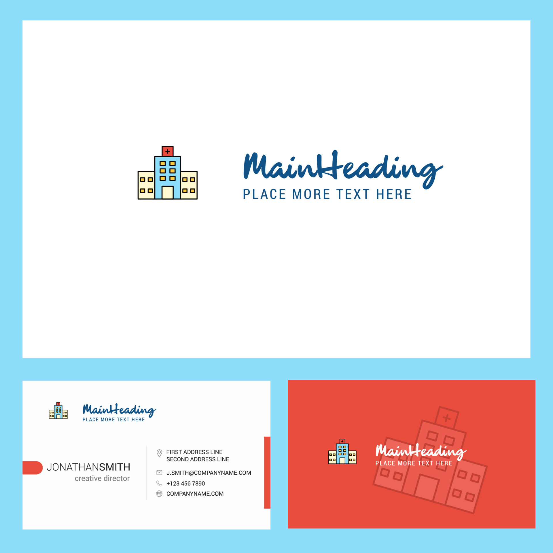 Hospital Logo design with Tagline Front and Back Busienss Card Template