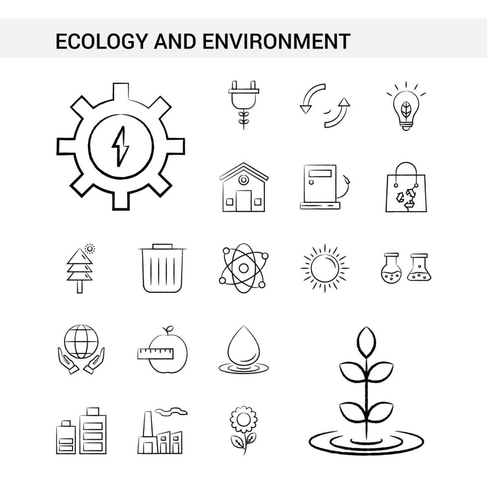 ecología y medio ambiente estilo de conjunto de iconos dibujados a mano aislado en vector de fondo blanco