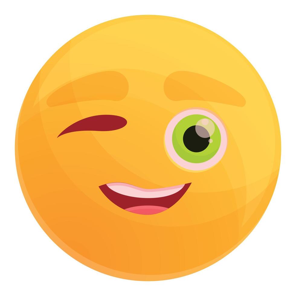 Winking emoticon icon, cartoon style vector