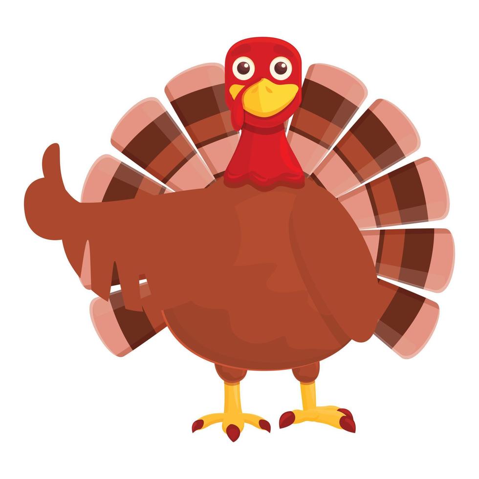 Thanksgiving turkey thumb up icon, cartoon style vector