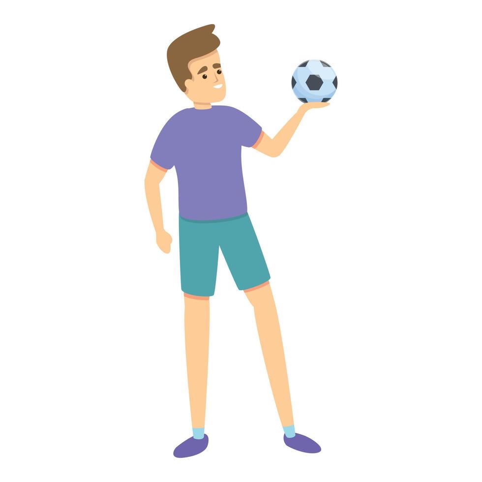 Kid tomar icono de balón de fútbol, estilo de dibujos animados vector