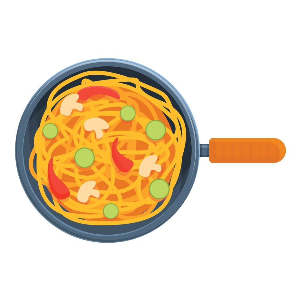 Top view wok pan icon, cartoon style vector