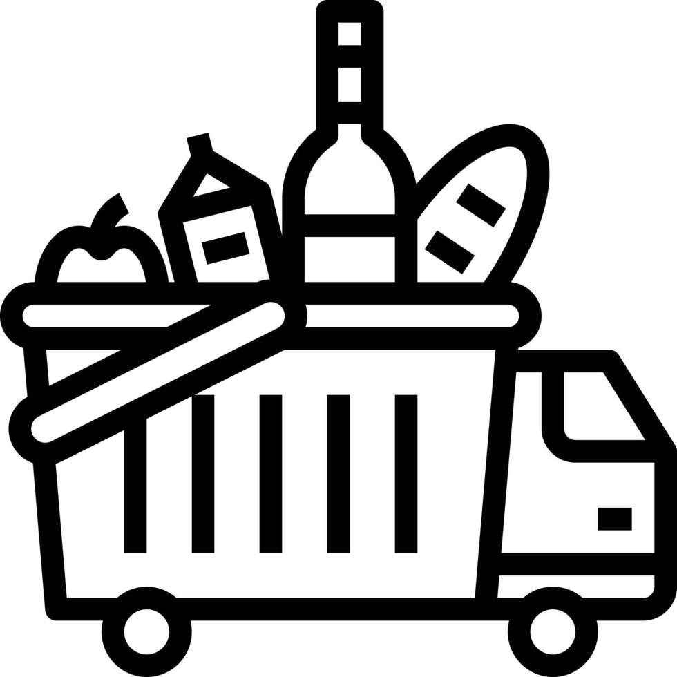 carrito de compras camión entrega de alimentos - icono de contorno vector