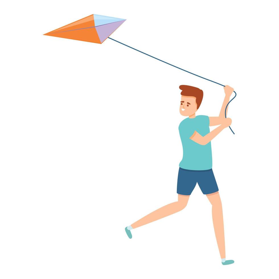 Active playing kite icon, cartoon style vector
