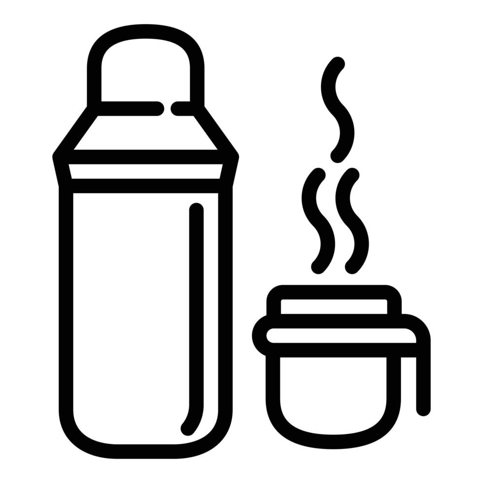 Hot thermos tea bottle icon, outline style vector