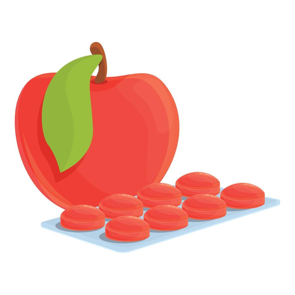 Red apple cough drops icon, cartoon style vector