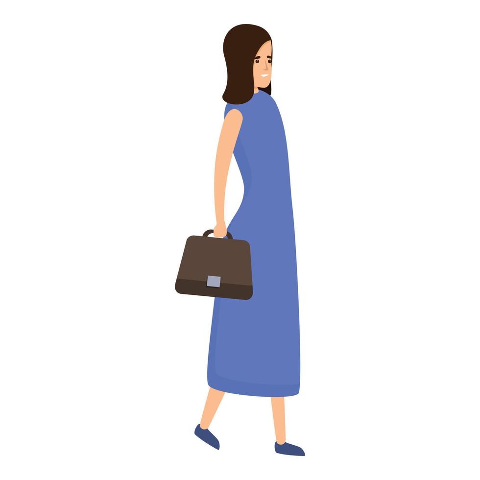 Successful business woman bag icon, cartoon style vector