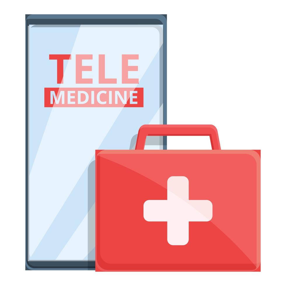 Telemedicine first aid kit icon, cartoon style vector