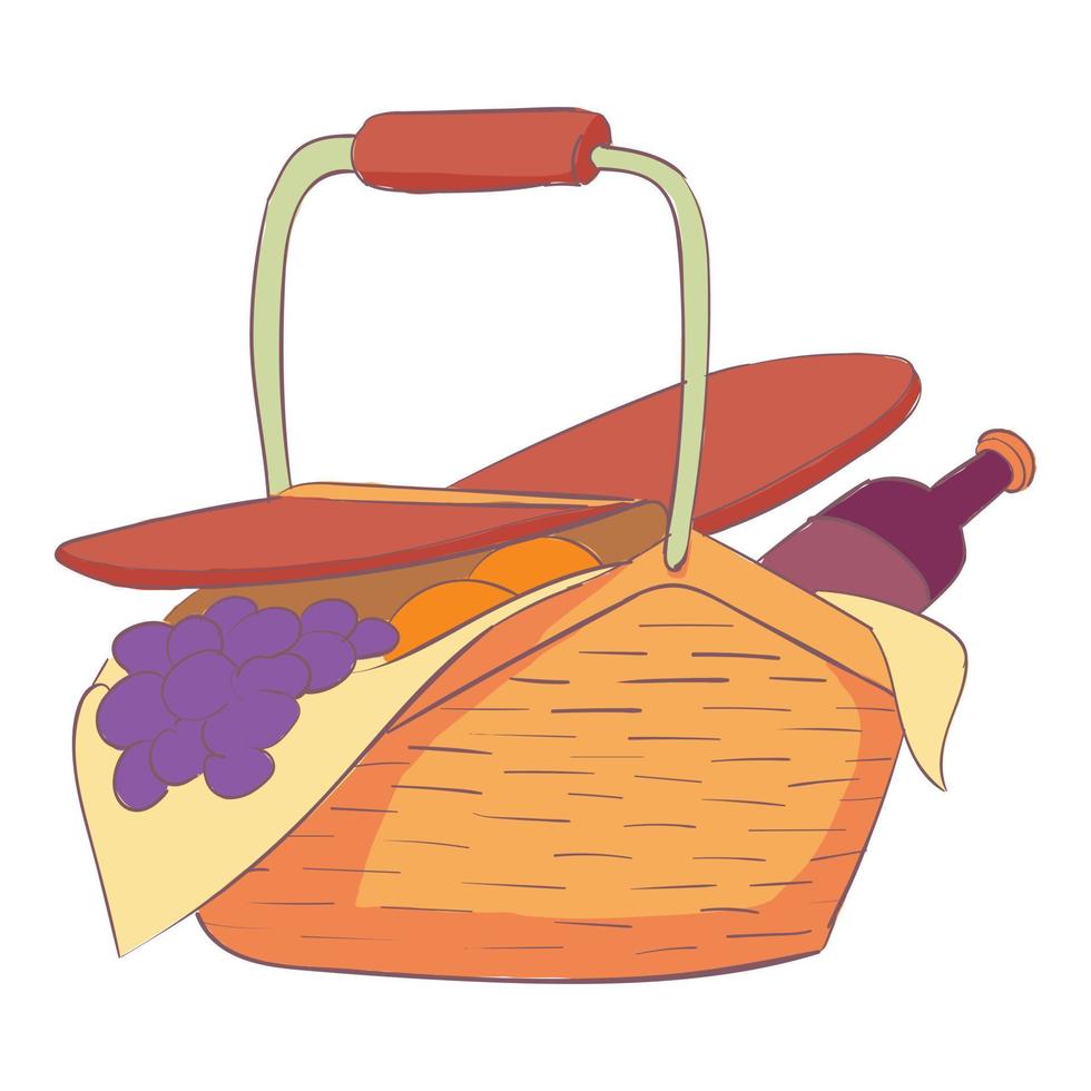 icono de cesta de picnic, dibujos animados y estilo plano vector