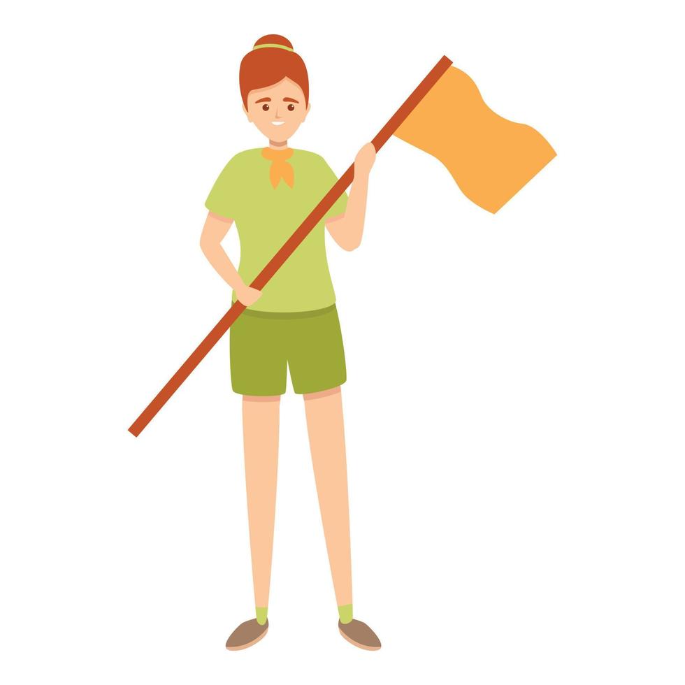 Scouting girl flag icon, cartoon style vector