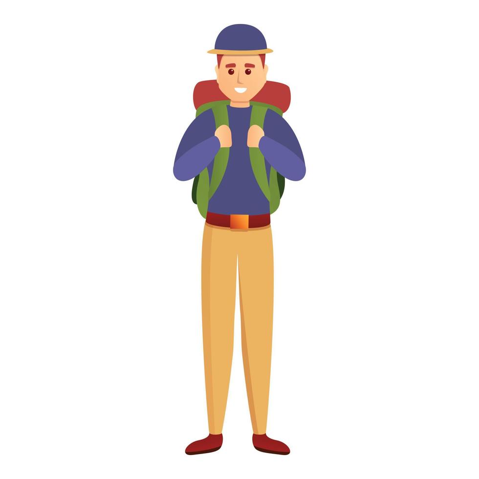 Tourist with backpack icon, cartoon style vector