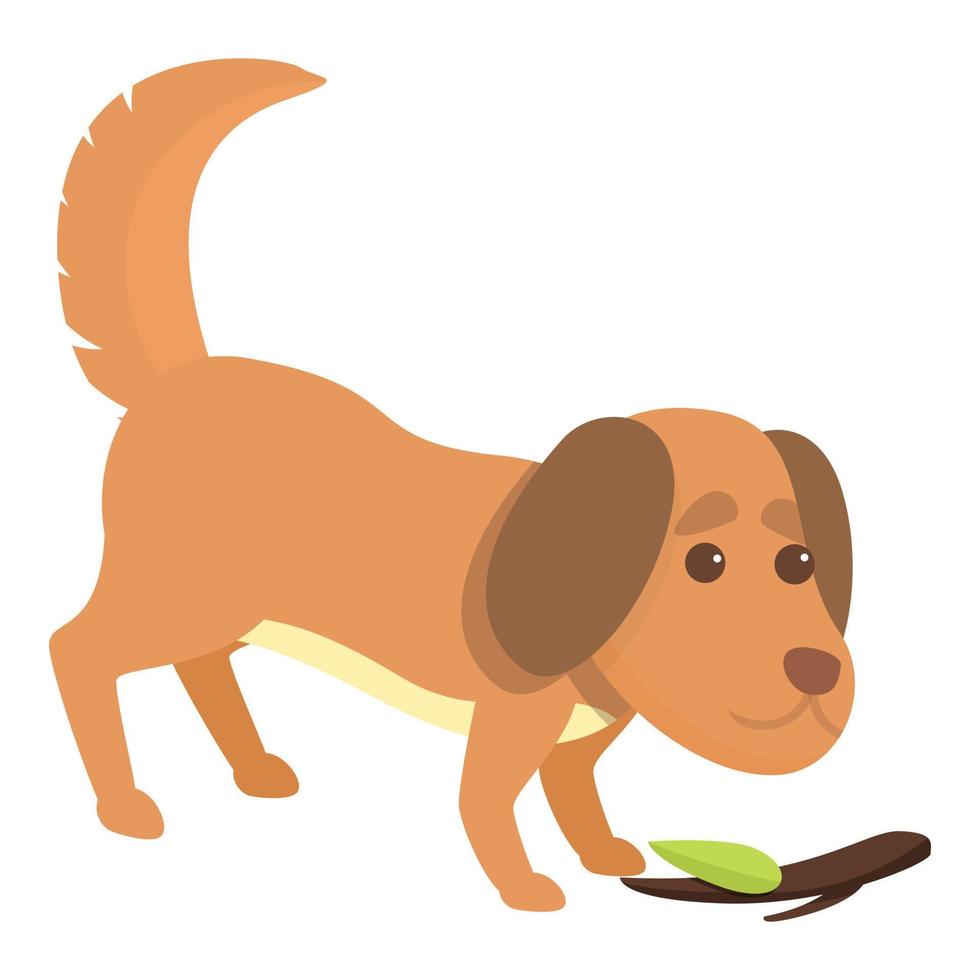 Playful dog wood stick icon, cartoon style vector