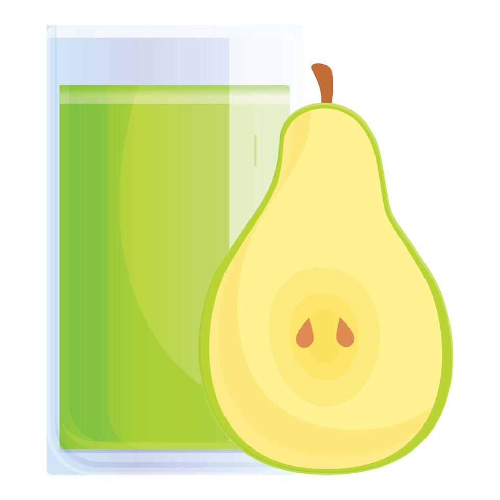 Pear juice glass icon, cartoon style vector