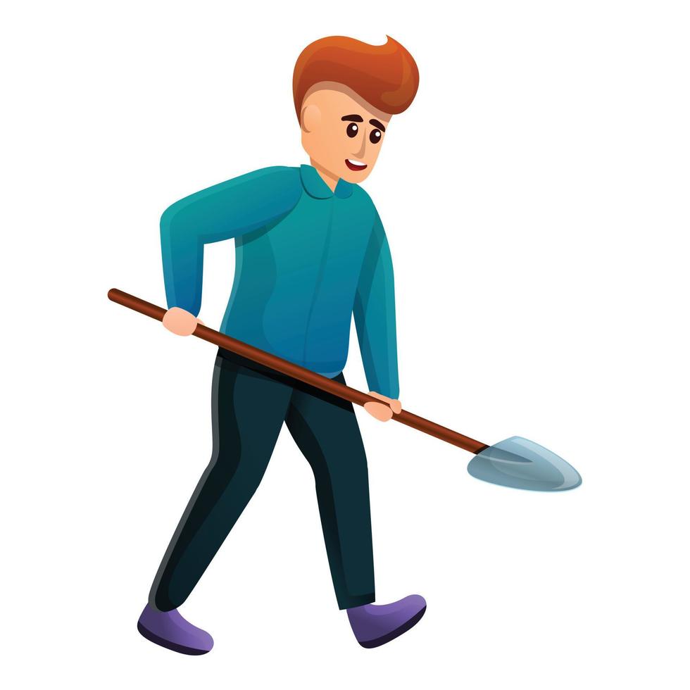 Man work shovel icon, cartoon style vector