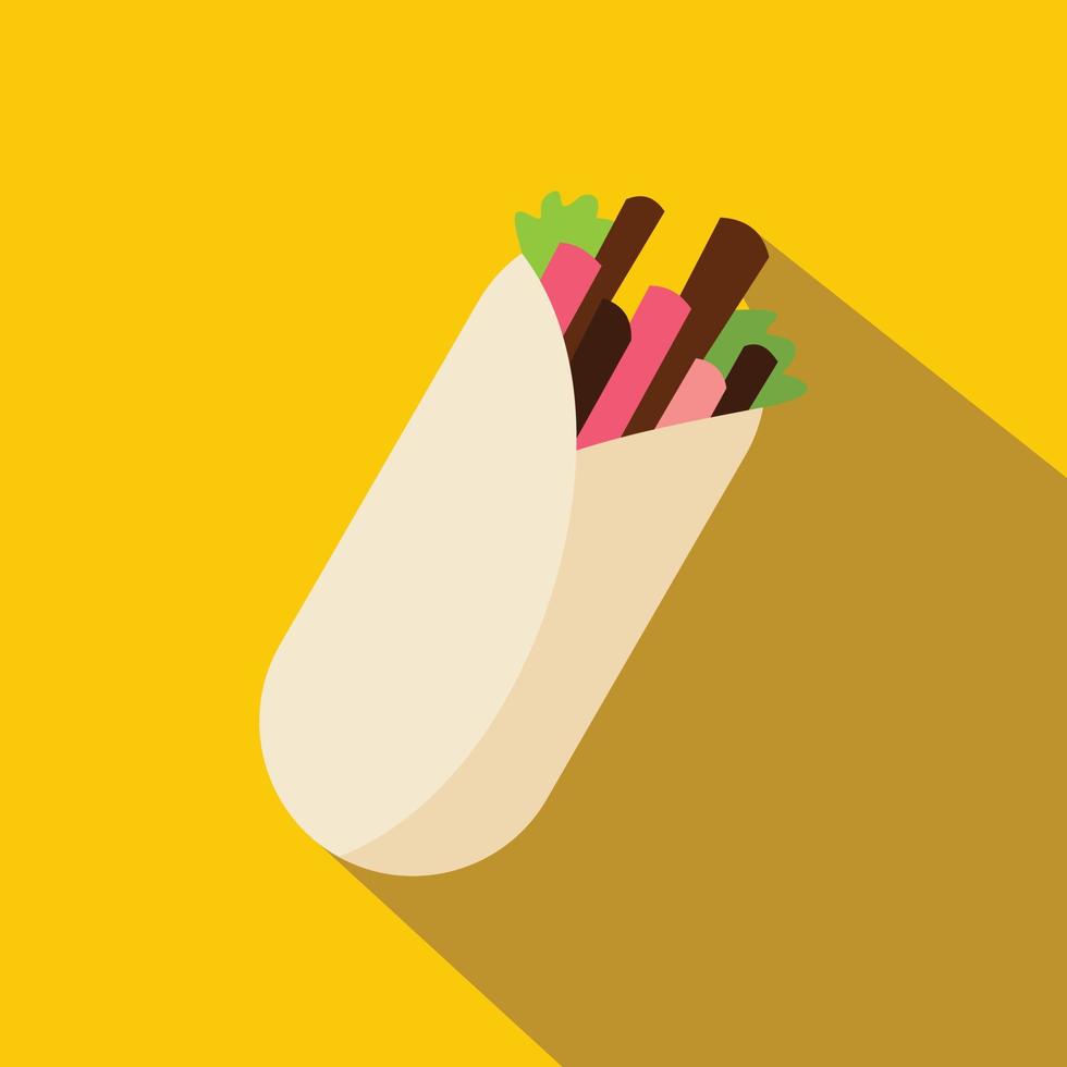 Tortilla wrap with meat and vegetables icon vector