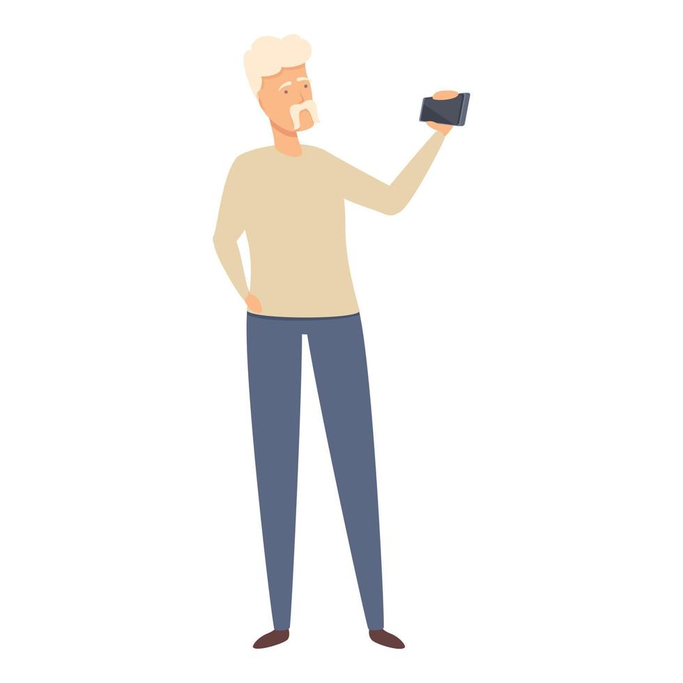 Elder man use video call icon cartoon vector. Senior online vector