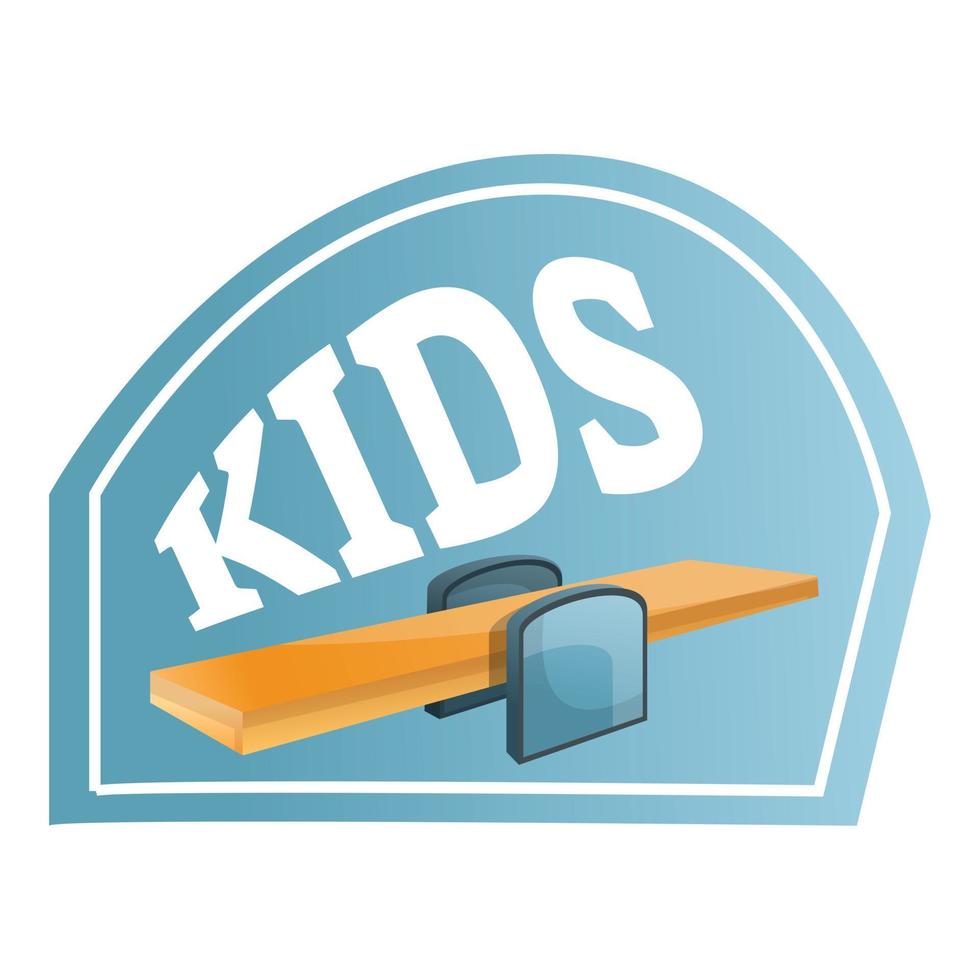 Kids wood seesaw logo, cartoon style vector