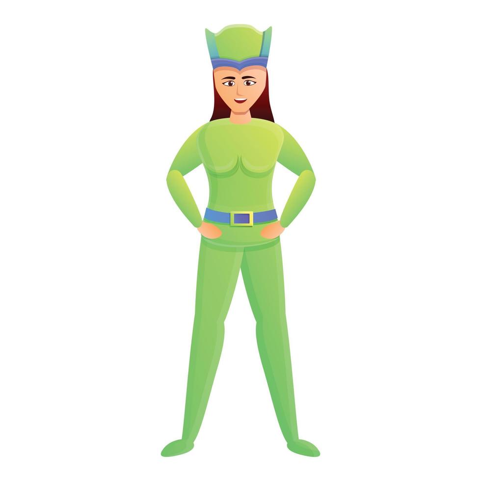 Green superhero woman icon, cartoon style vector