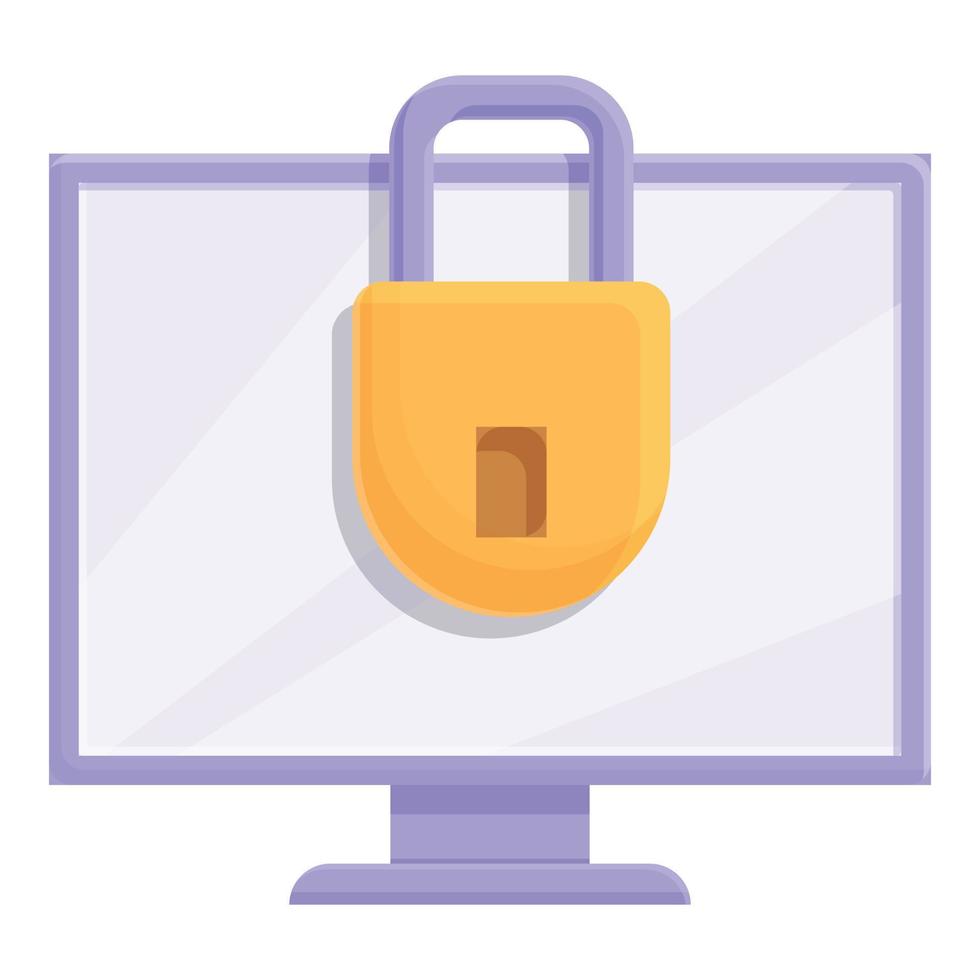 Lock monitor data icon cartoon vector. Secure privacy vector