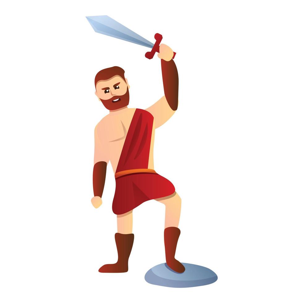 Ancient gladiator icon, cartoon style vector