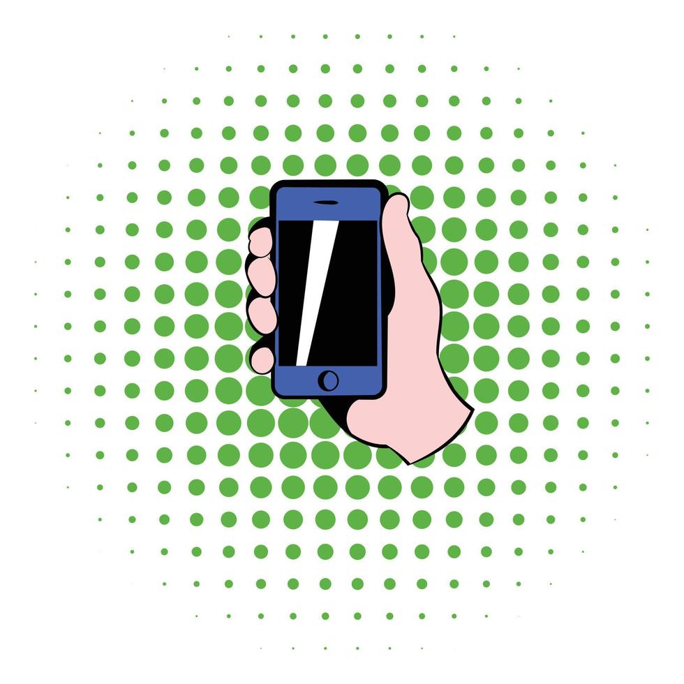 icono de teléfono inteligente en la mano, estilo cómic vector