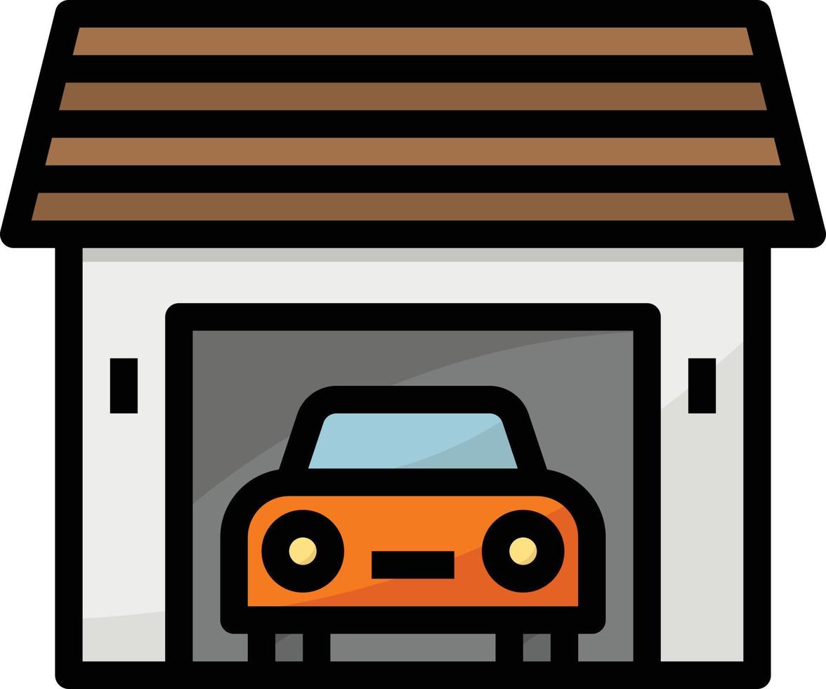 edificio de la casa del estacionamiento del garaje - icono de contorno lleno vector