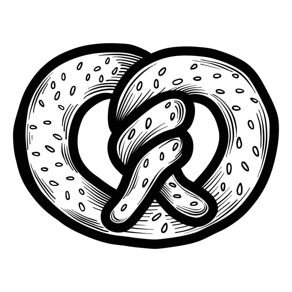 Pretzel icon, hand drawn style vector