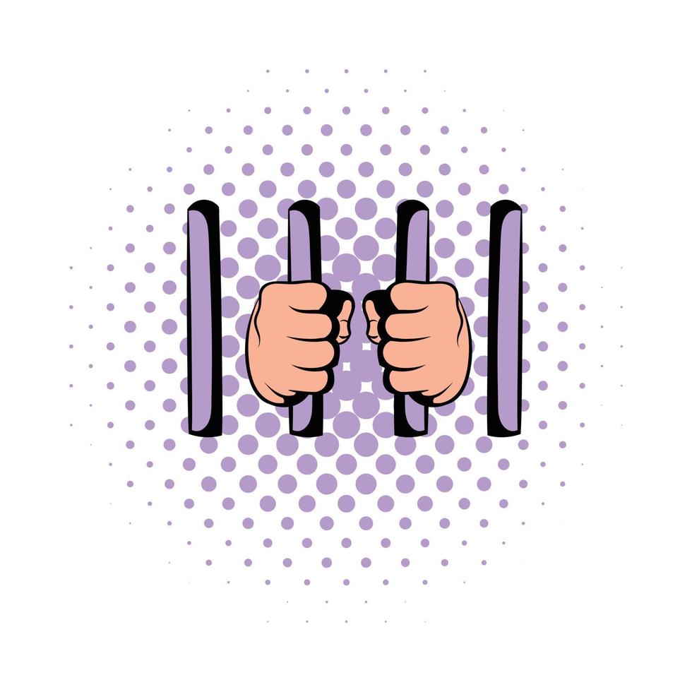 Man behind jail bars icon, comics style vector