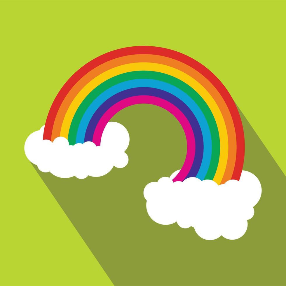 arco iris con nubes icono plano vector