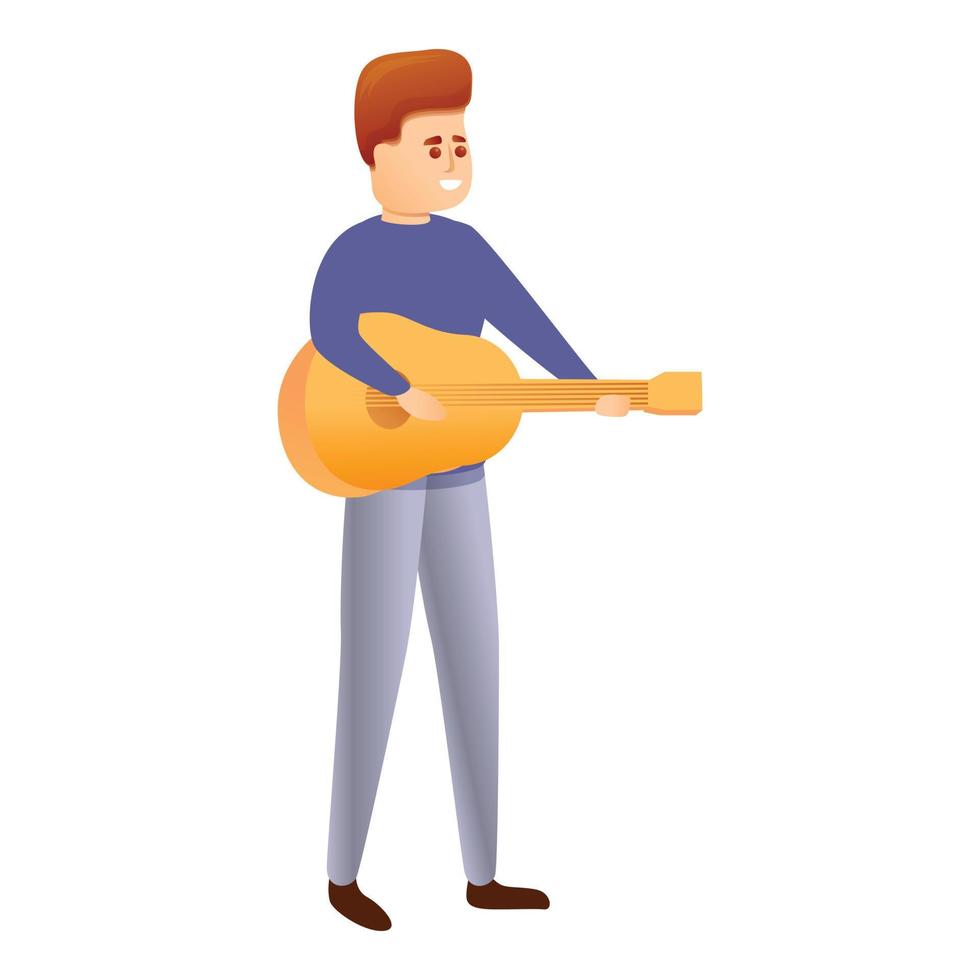 niño tocando el icono de la guitarra, estilo de dibujos animados vector