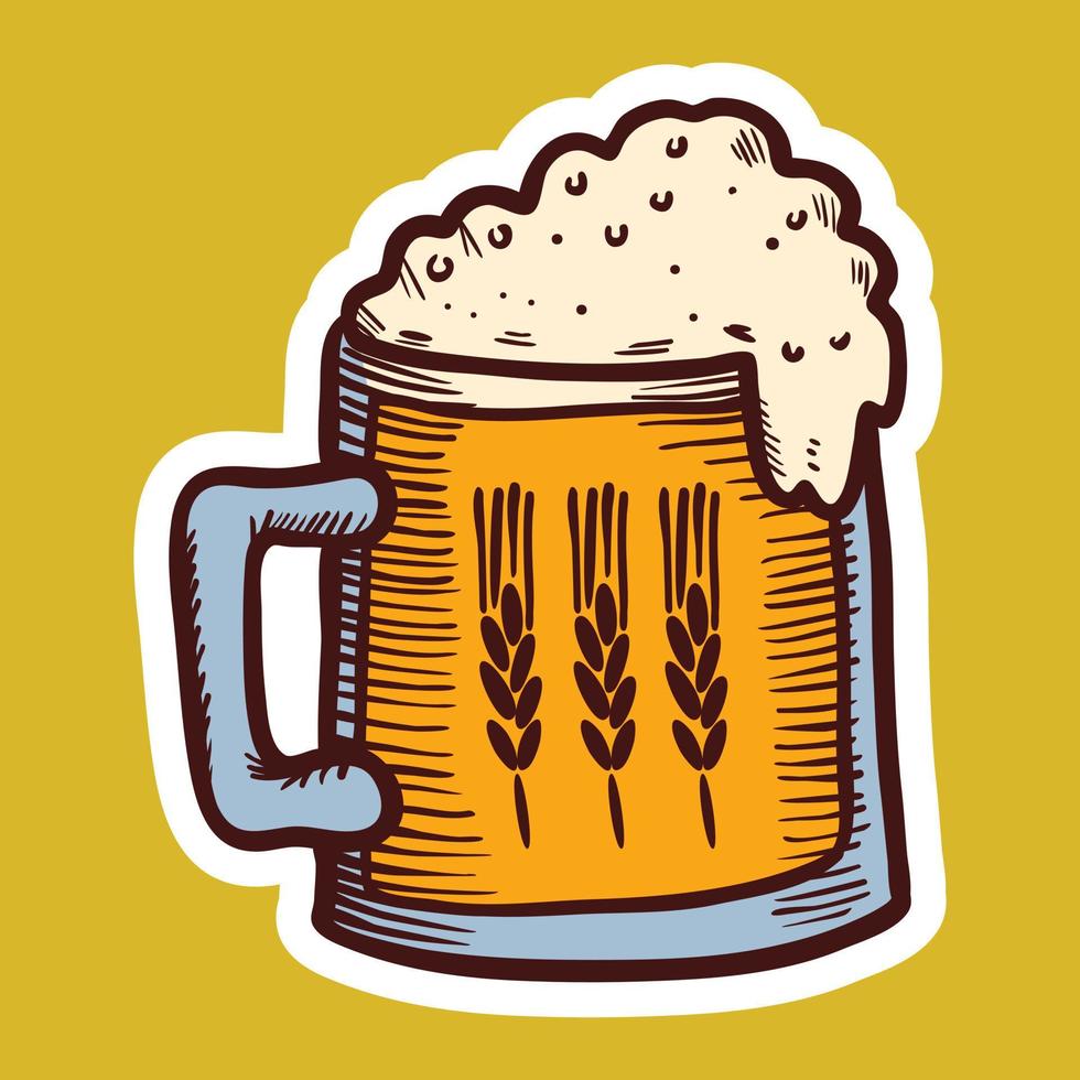 Mug of wheat beer icon, hand drawn style vector