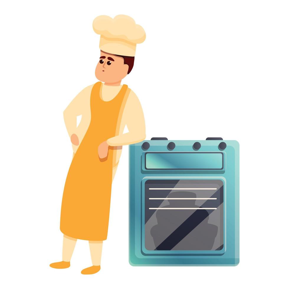 Confectioner near oven icon, cartoon style vector