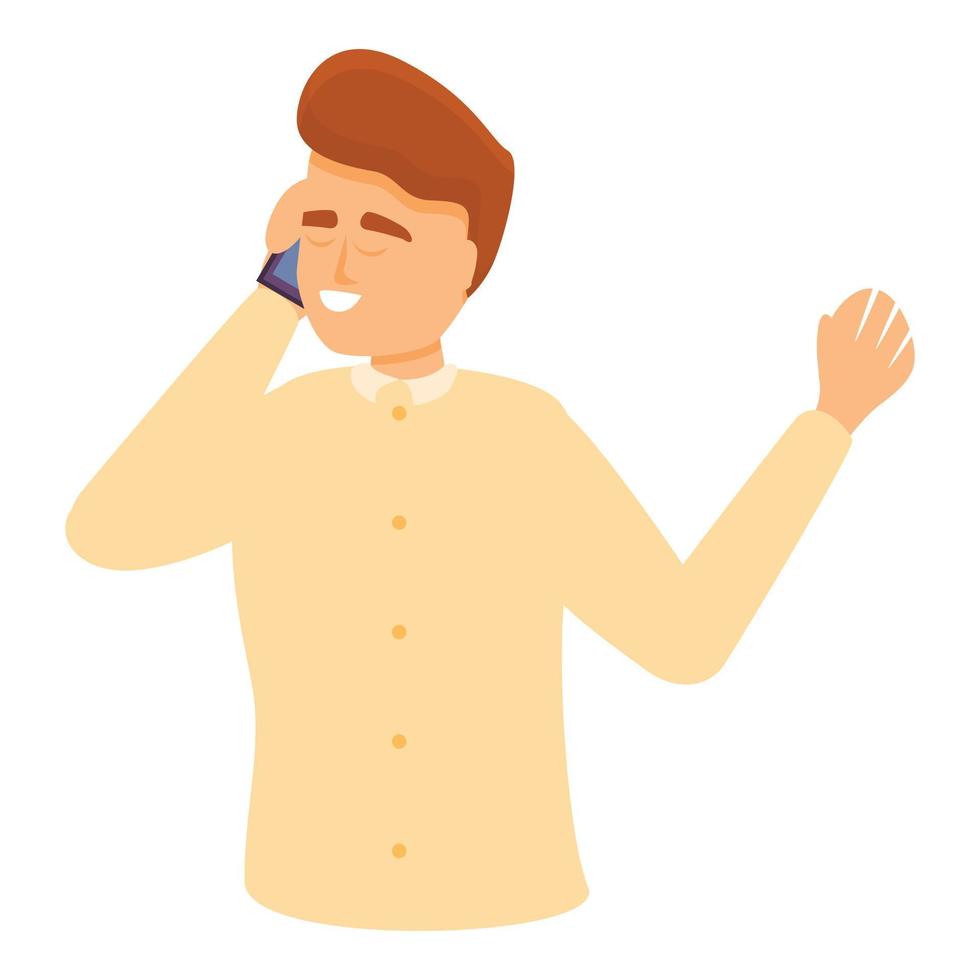 Boy phone talking icon, cartoon style vector