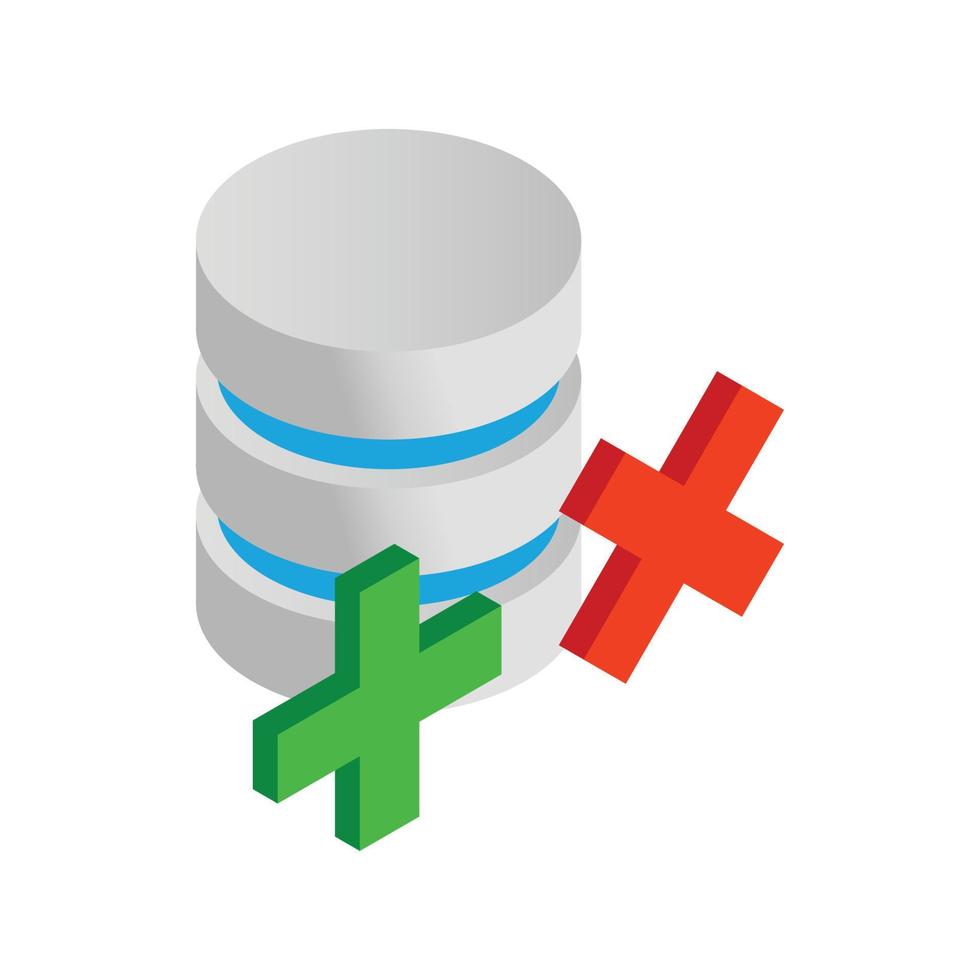 Database with green and red cross icon vector