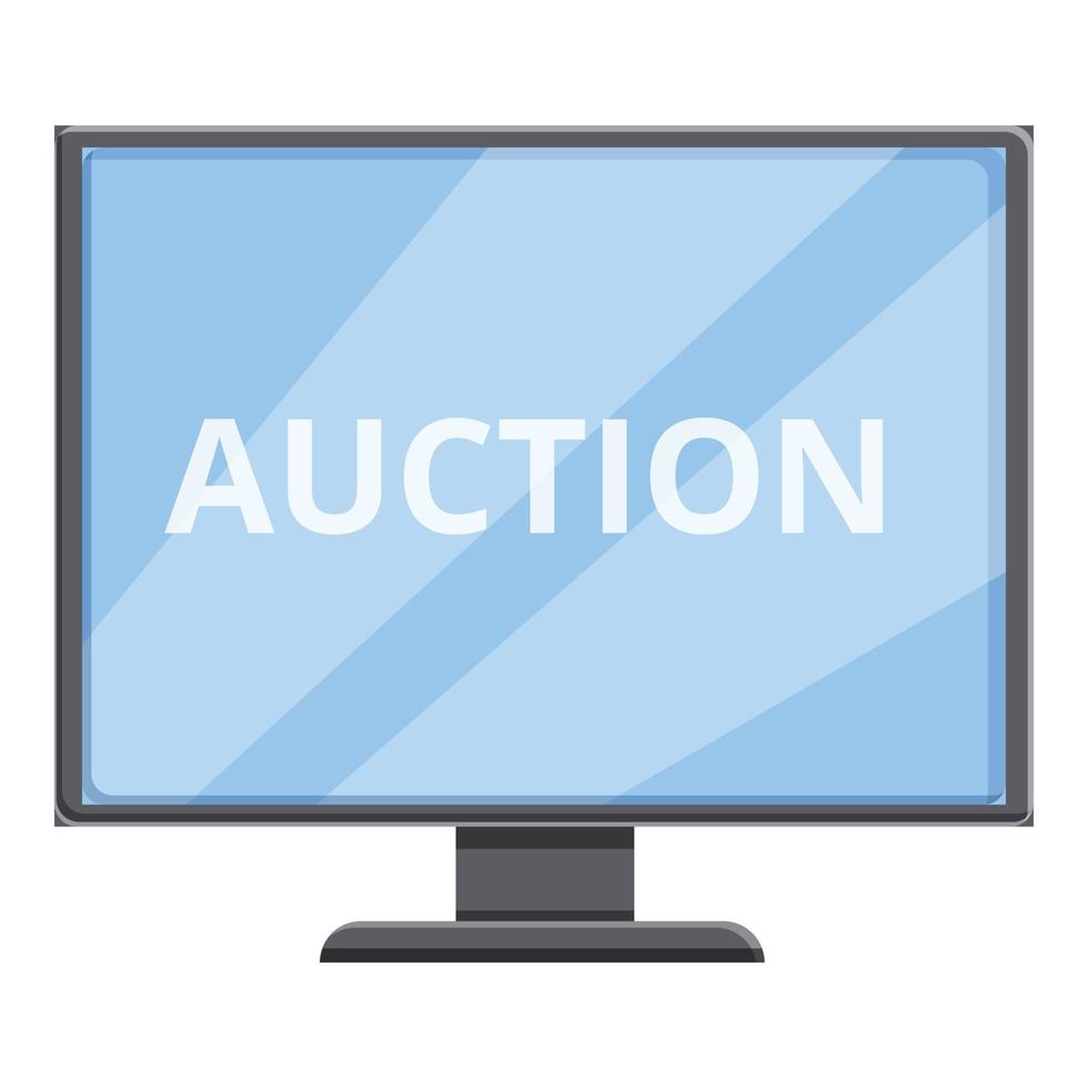 Online auction monitor icon, cartoon style vector