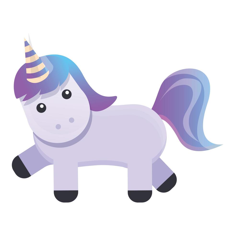 icono de unicornio púrpura, estilo de dibujos animados vector