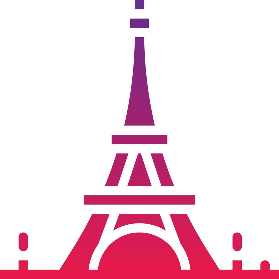 punto de referencia de la torre eiffel parís francia - icono de gradiente sólido vector