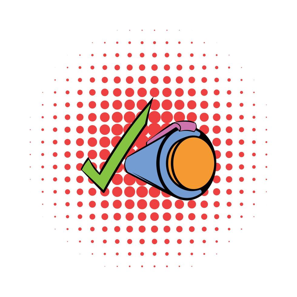 Pen and green checkmark icon, comics style vector