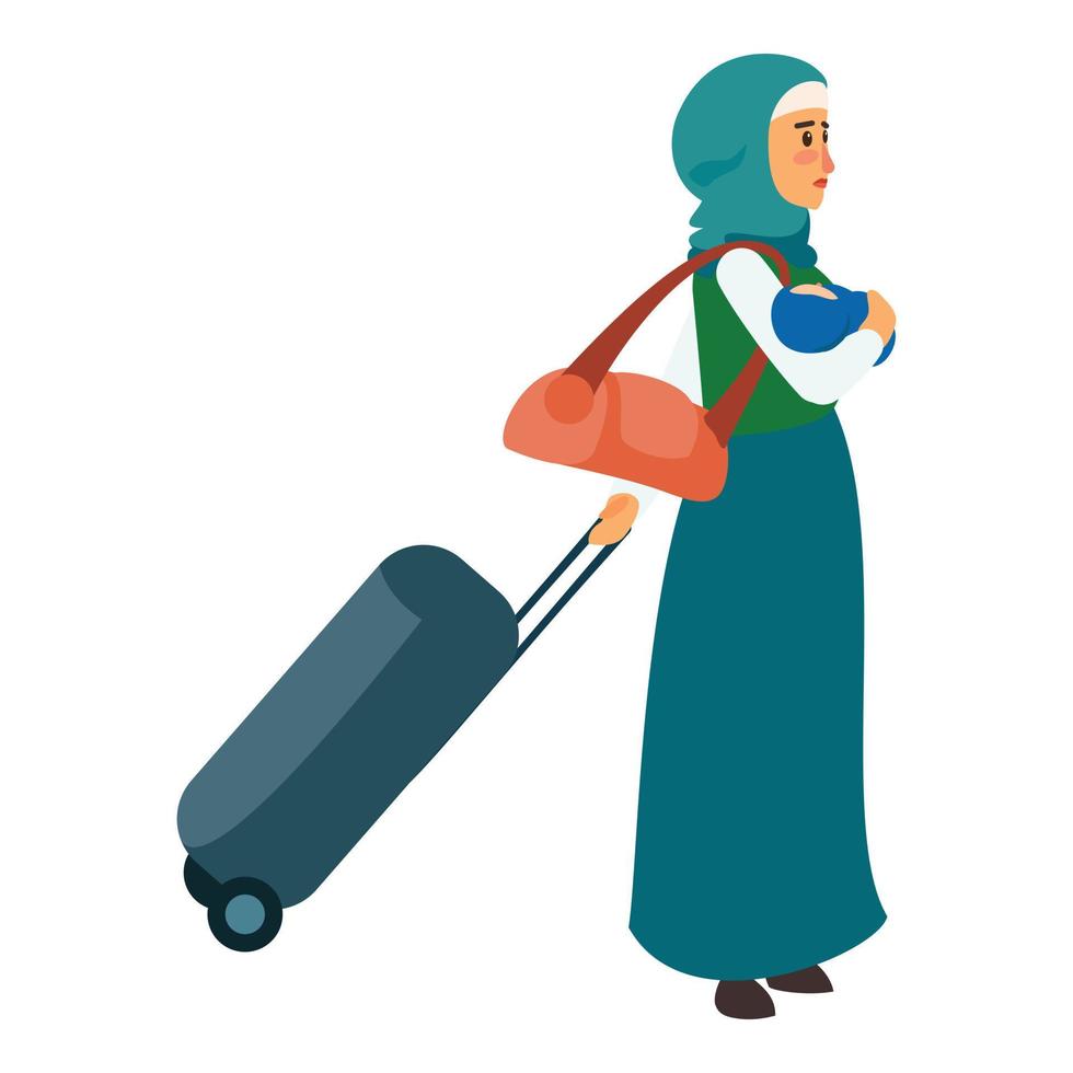 Woman refugee baby icon, flat style vector