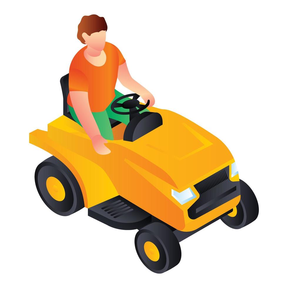 Cut grass machine icon, isometric style vector