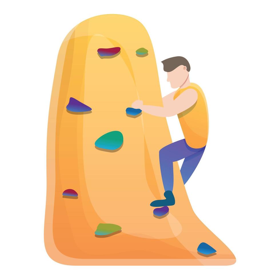 Alpinist wall climbing icon, cartoon style vector