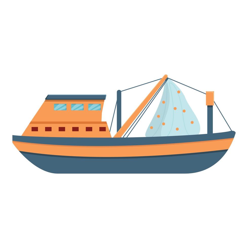 icono de barco de pesca marina, estilo de dibujos animados vector