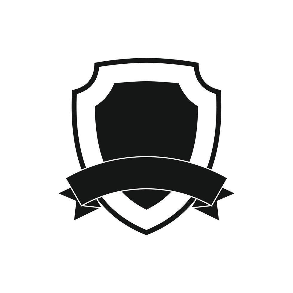Black shield with ribbon icon, simple style vector
