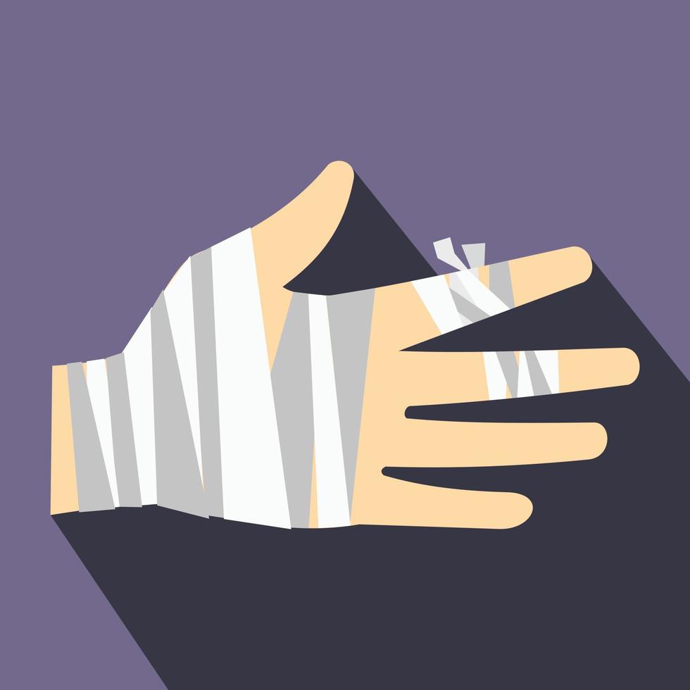 Injured hand wrapped in bandage icon, flat style vector