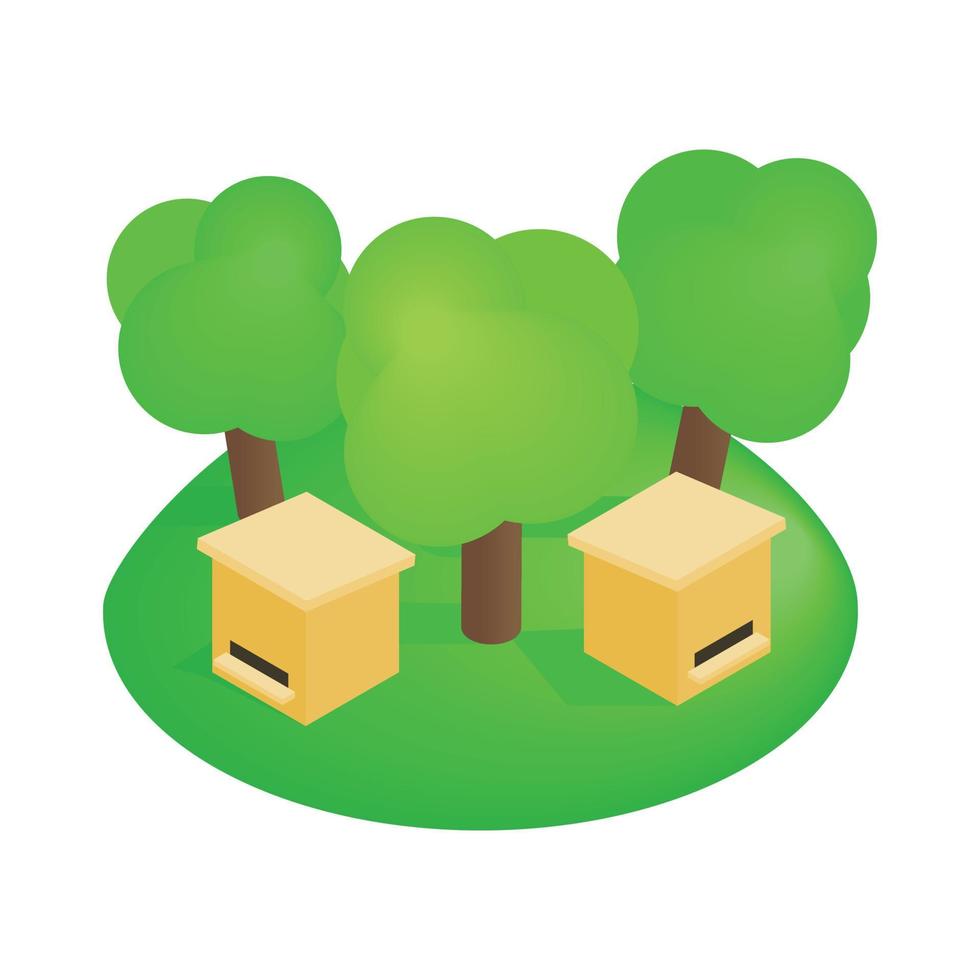 Wooden beehive in the forest isometric 3d icon vector