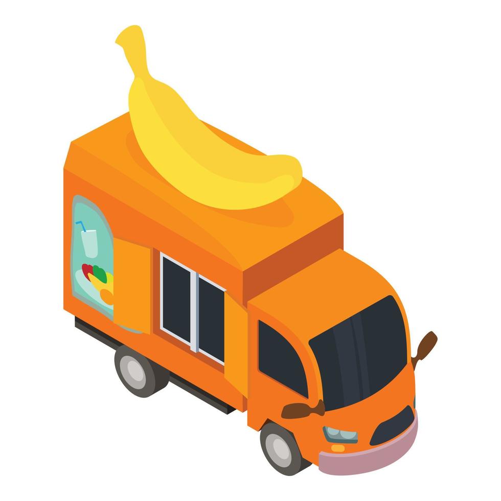 Banana juice truck icon, isometric style vector