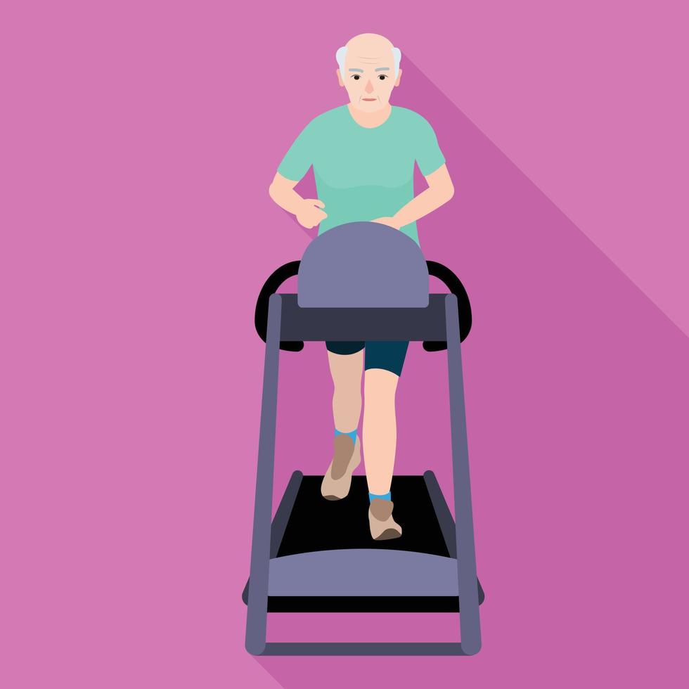 Bald old man treadmill icon, flat style vector
