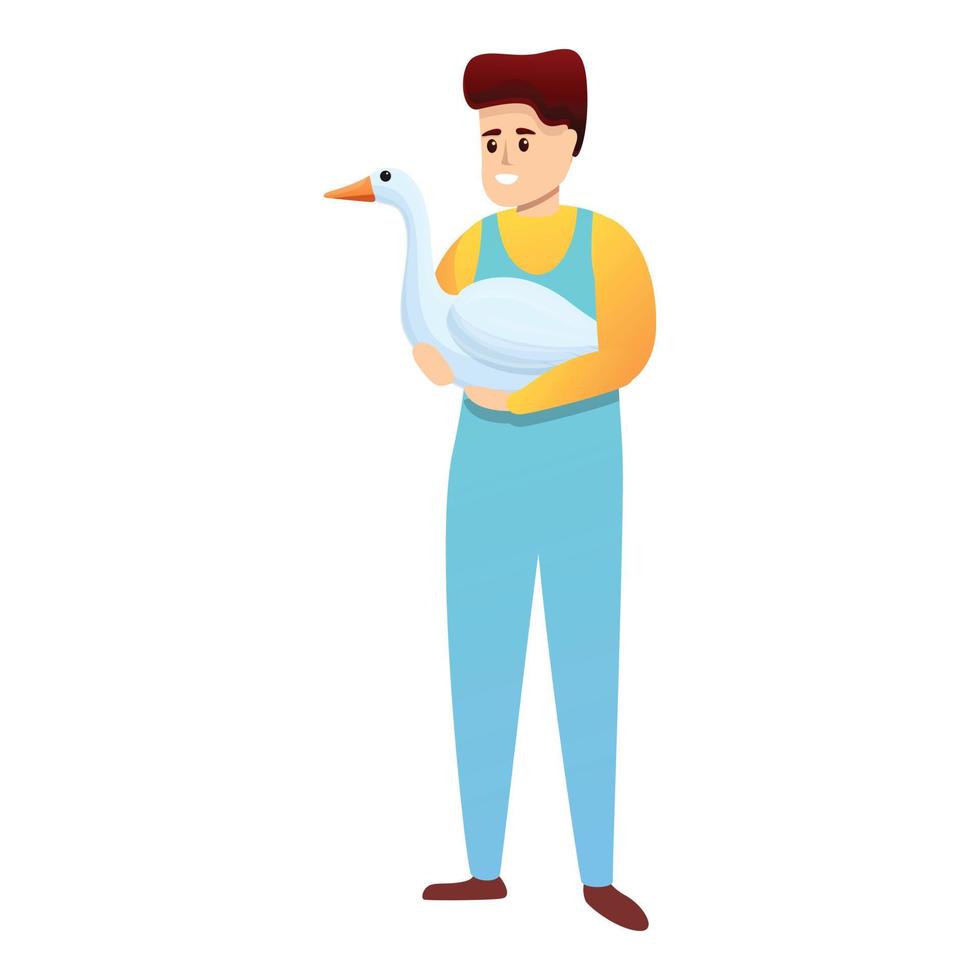 Farmer take goose icon, cartoon style vector