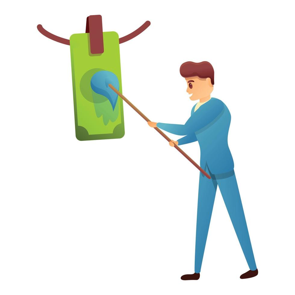 Washing money with mop icon, cartoon style vector